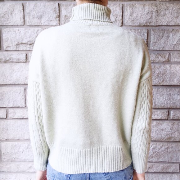 Aran Wool Blend Turtleneck Sweater - Soft Sage Green - Picture 3 of 7